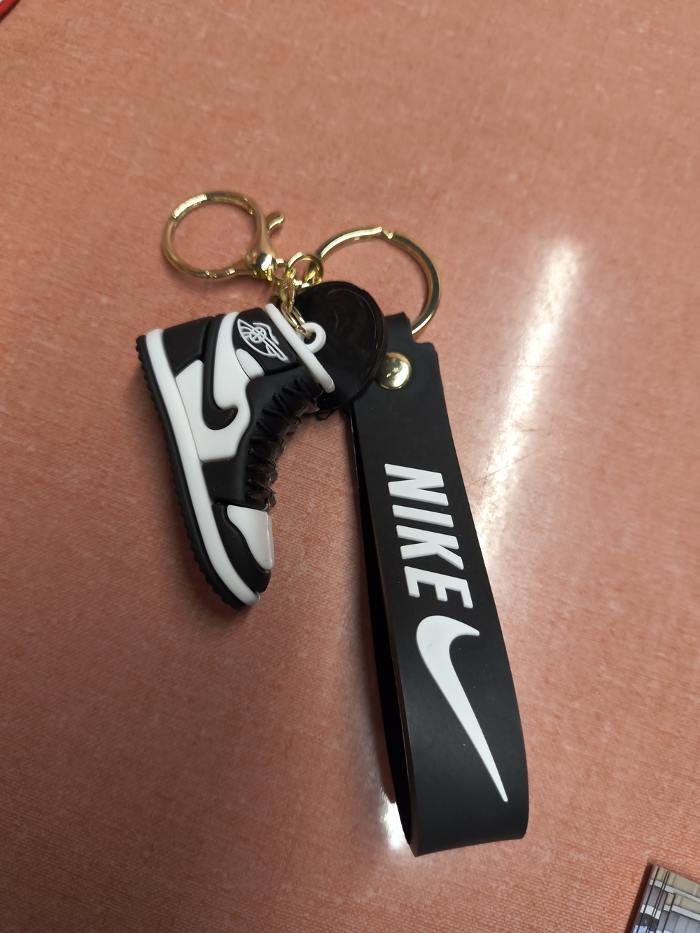 Nike Black & White Sneaker Keychain with Logo Strap